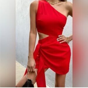 Chic One-Shoulder Red Dress